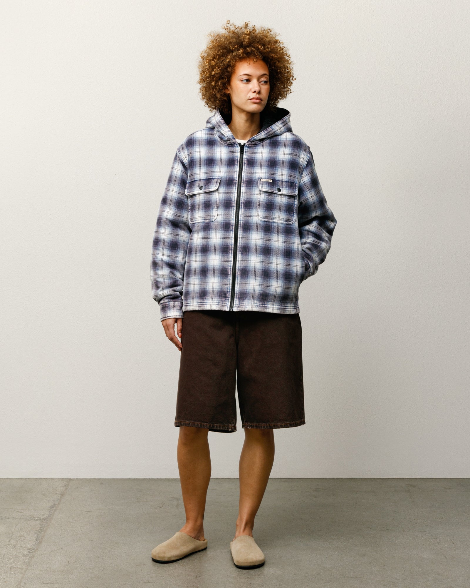 ZIP HOODED PLAID SHIRT